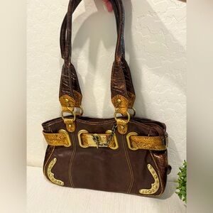 M.C. Brown and Gold Women's Handbag